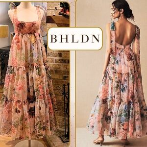 Anthro’s BHLDN Marcella Floral Sheer Tiered Dress Romantic Garden EUC Size 6